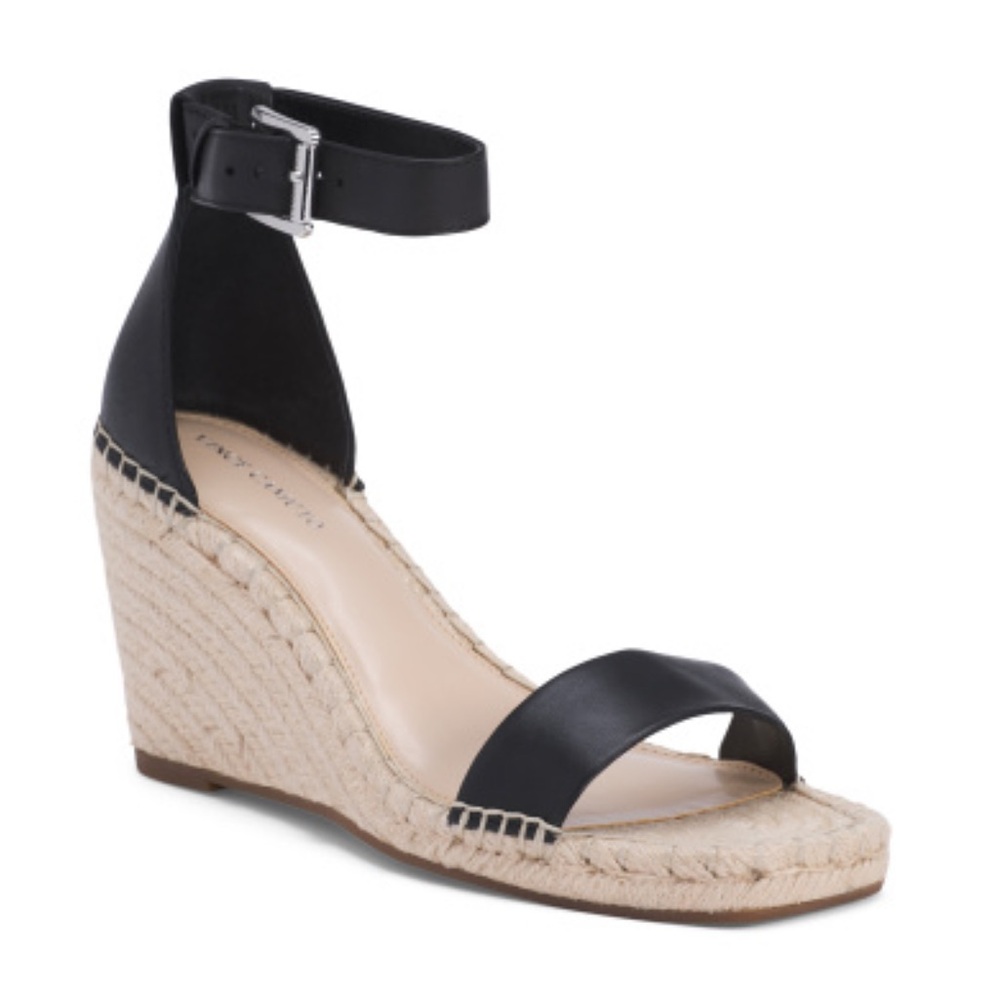 Vince Camuto Leather Meddrina Wedge Espadrilles Sandal Black & Tan Women’s 11